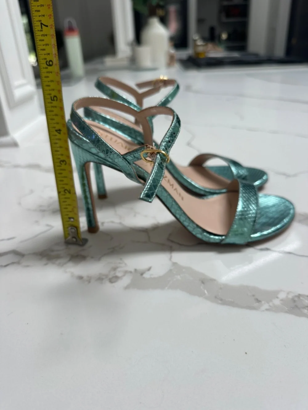 Stuart Weitzman Blue Metallic Sandal Heels Sz 6